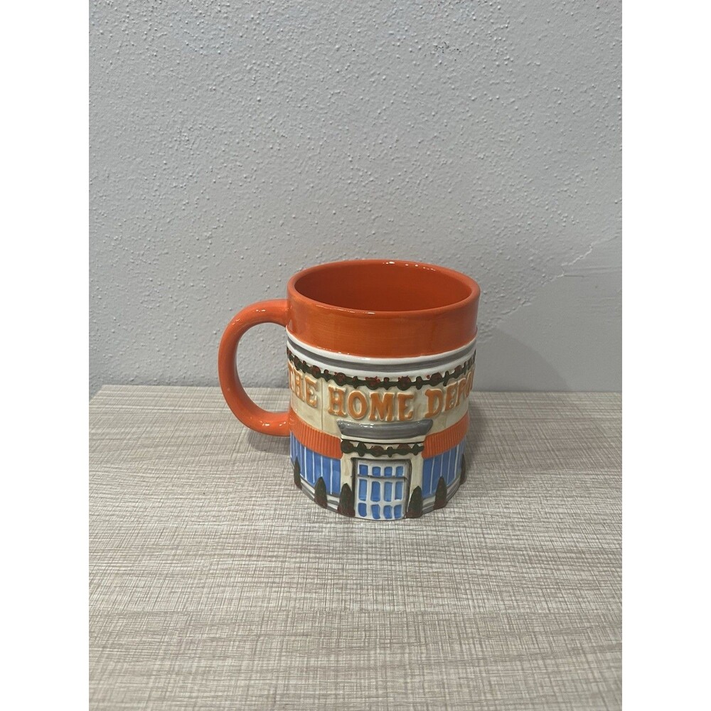 The Home Depot 2014 Mr Christmas Mug Storefront Holiday 3D Coffee Cup Orange